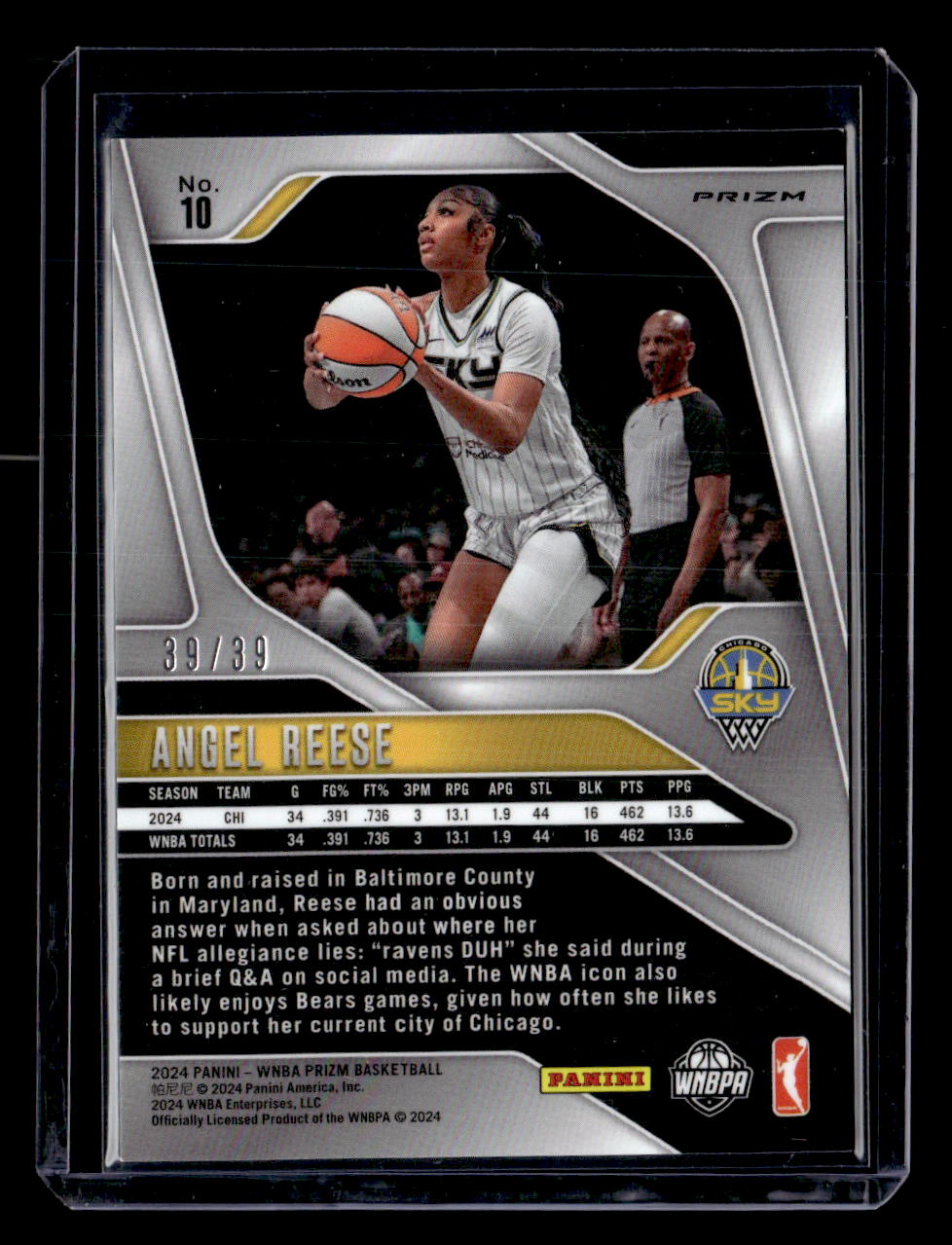 2024 Panini Prizm WNBA #10 Angel Reese Black Velocity Prizms #/39