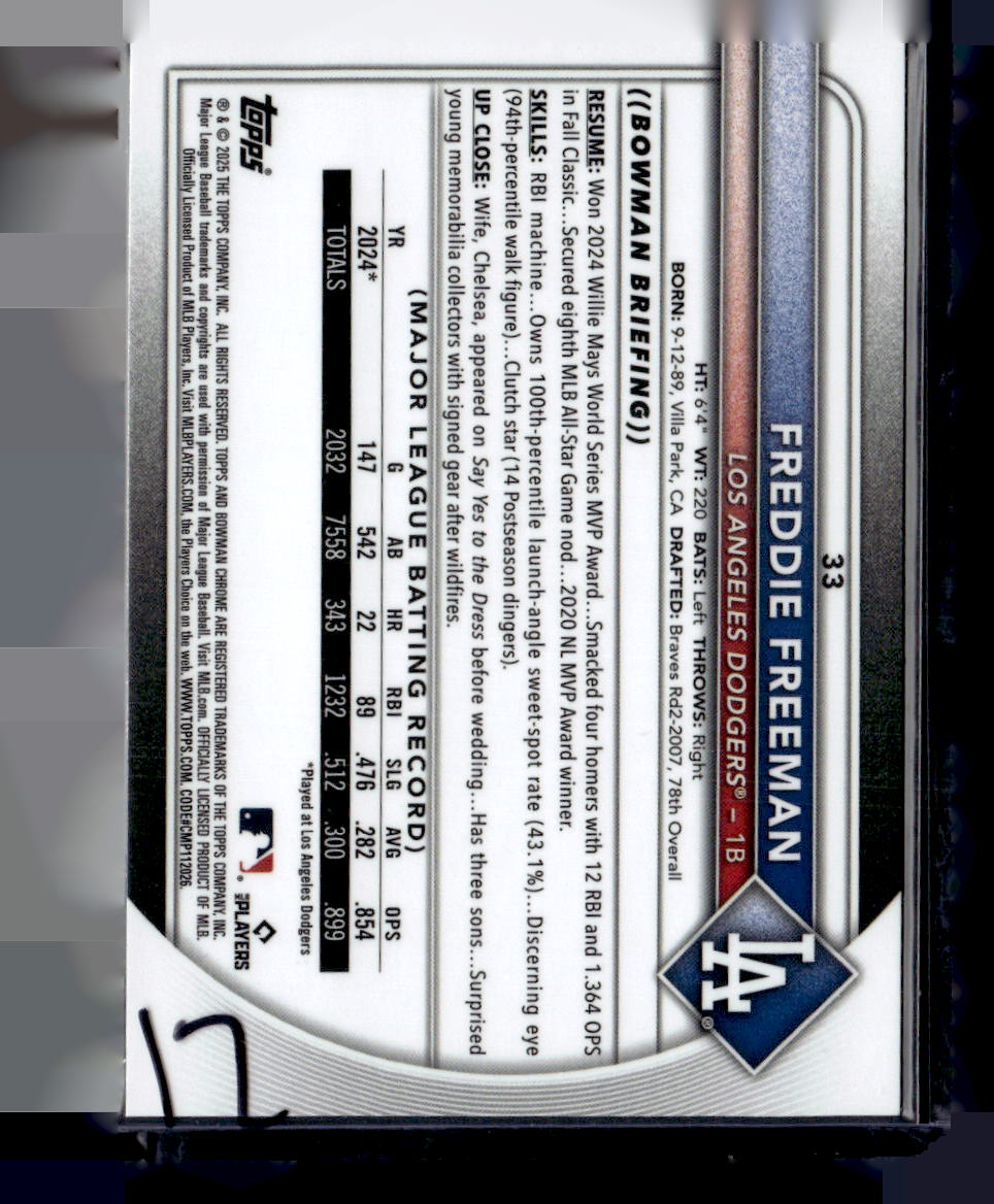 2025 Bowman Chrome #33 Freddie Freeman Green Wave #/99