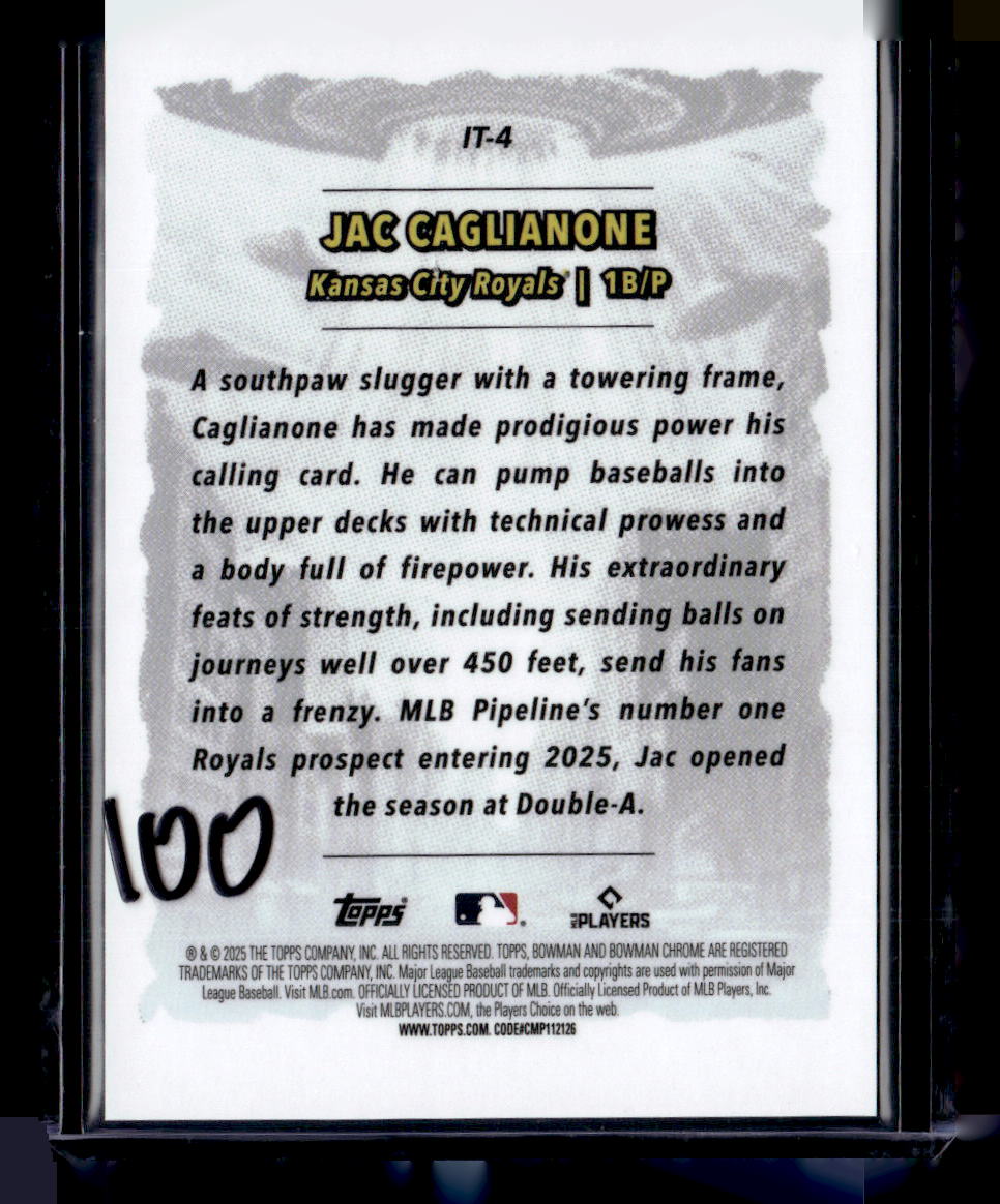 2025 Bowman Chrome #IT-4 Jac Caglianone It Came To The League Orange #/25
