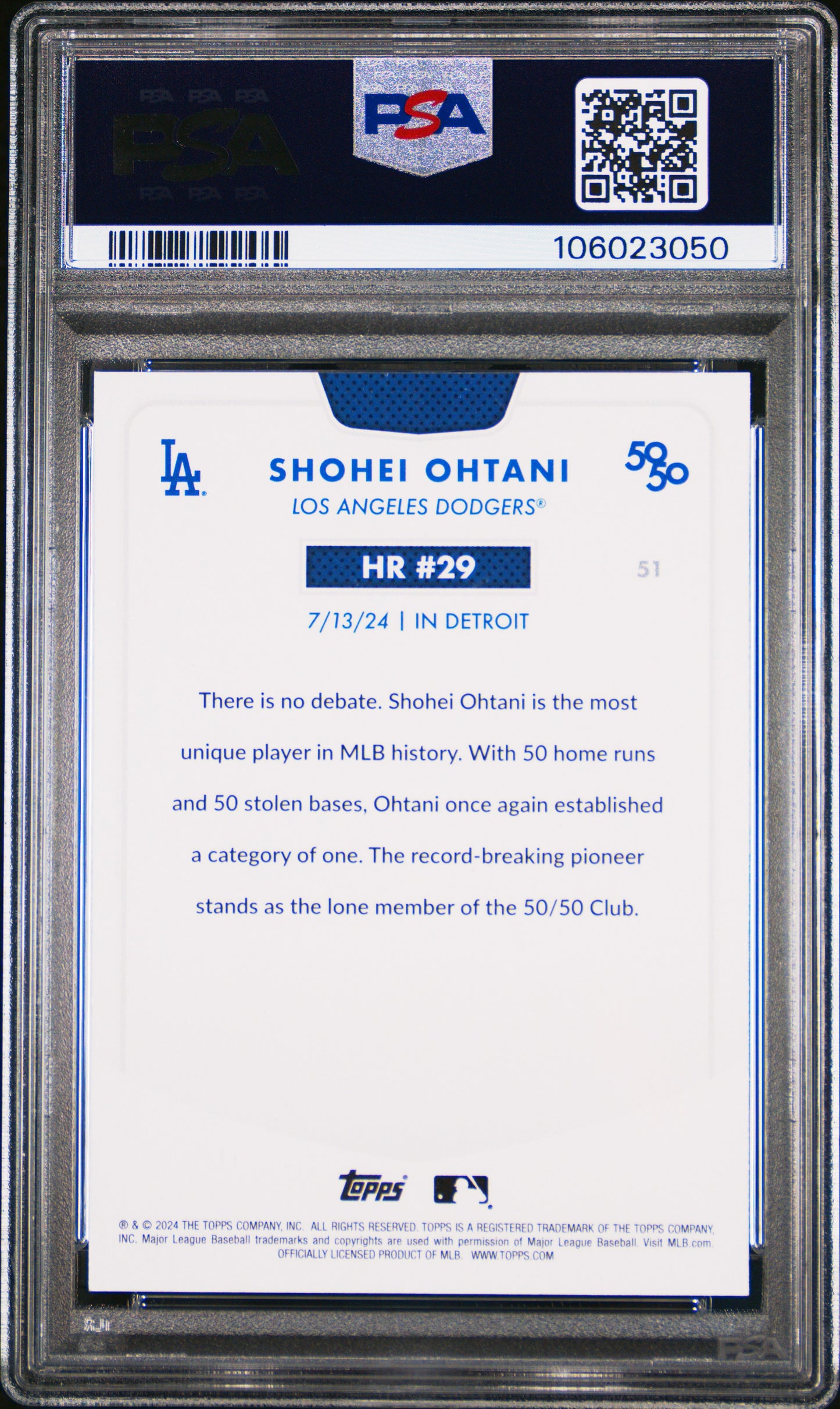 2024 Topps 50/50 Shohei Ohtani #51 Shohei Ohtani PSA 9 106023050
