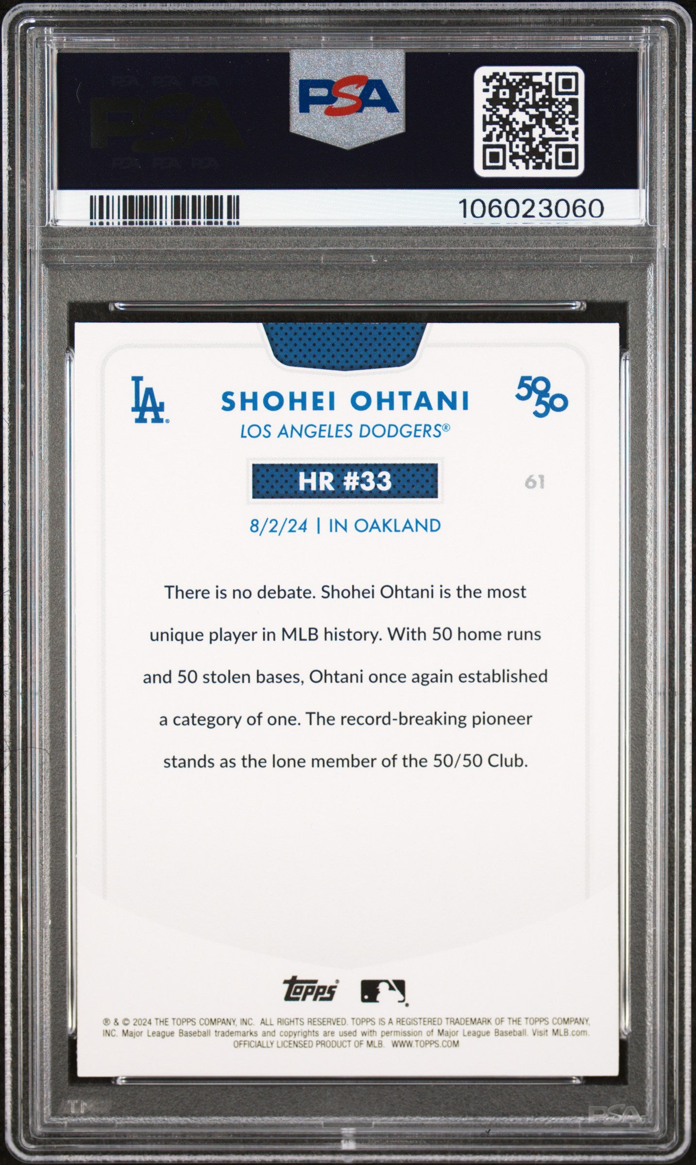 2024 Topps 50/50 Shohei Ohtani #61 Shohei Ohtani PSA 9 106023060