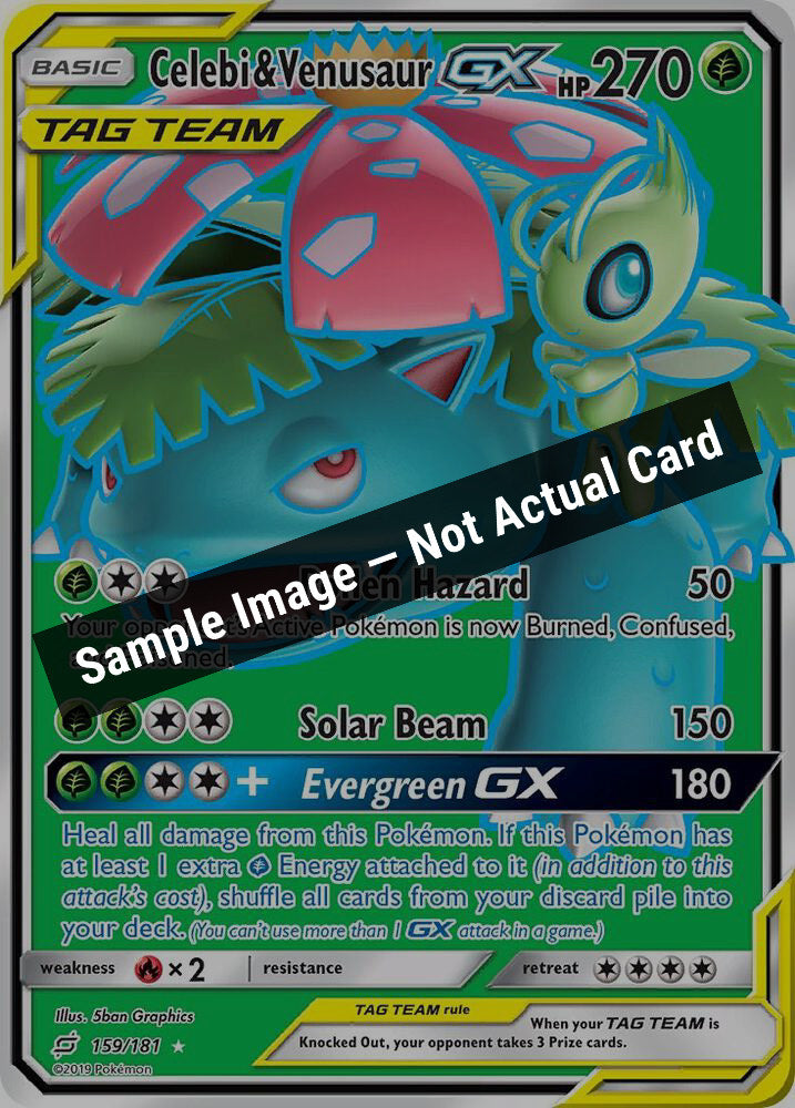 Pokemon,SM - Team Up,Celebi & Venusaur GX (Full Art) - 159/181,Holofoil,Near Mint — Sample Image, Not Actual Card