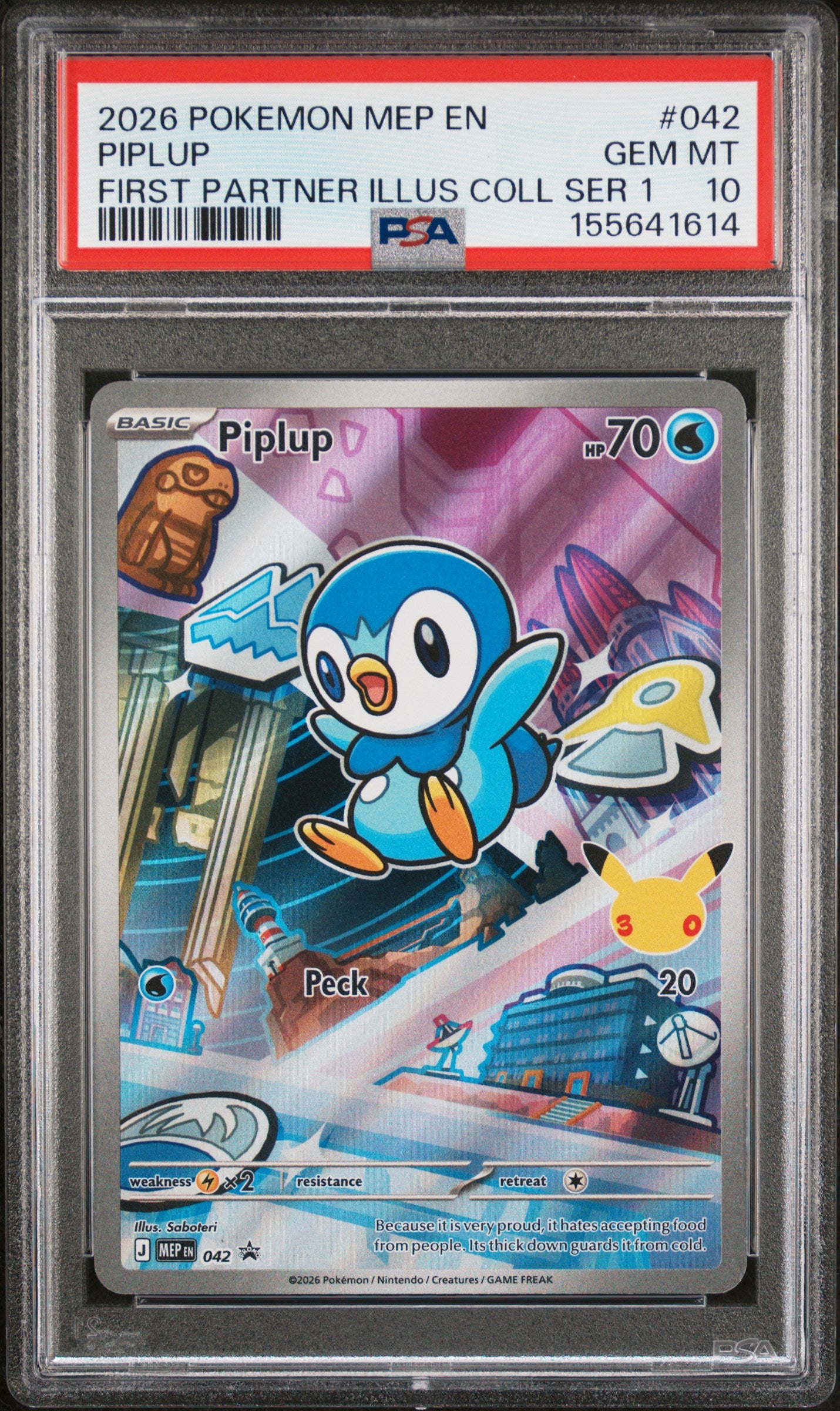 2026 POKEMON MEP EN-ME BLACK STAR PROMO PIPLUP #042 FIRST PARTNER ILLUS COLL SER 1 PSA 10
