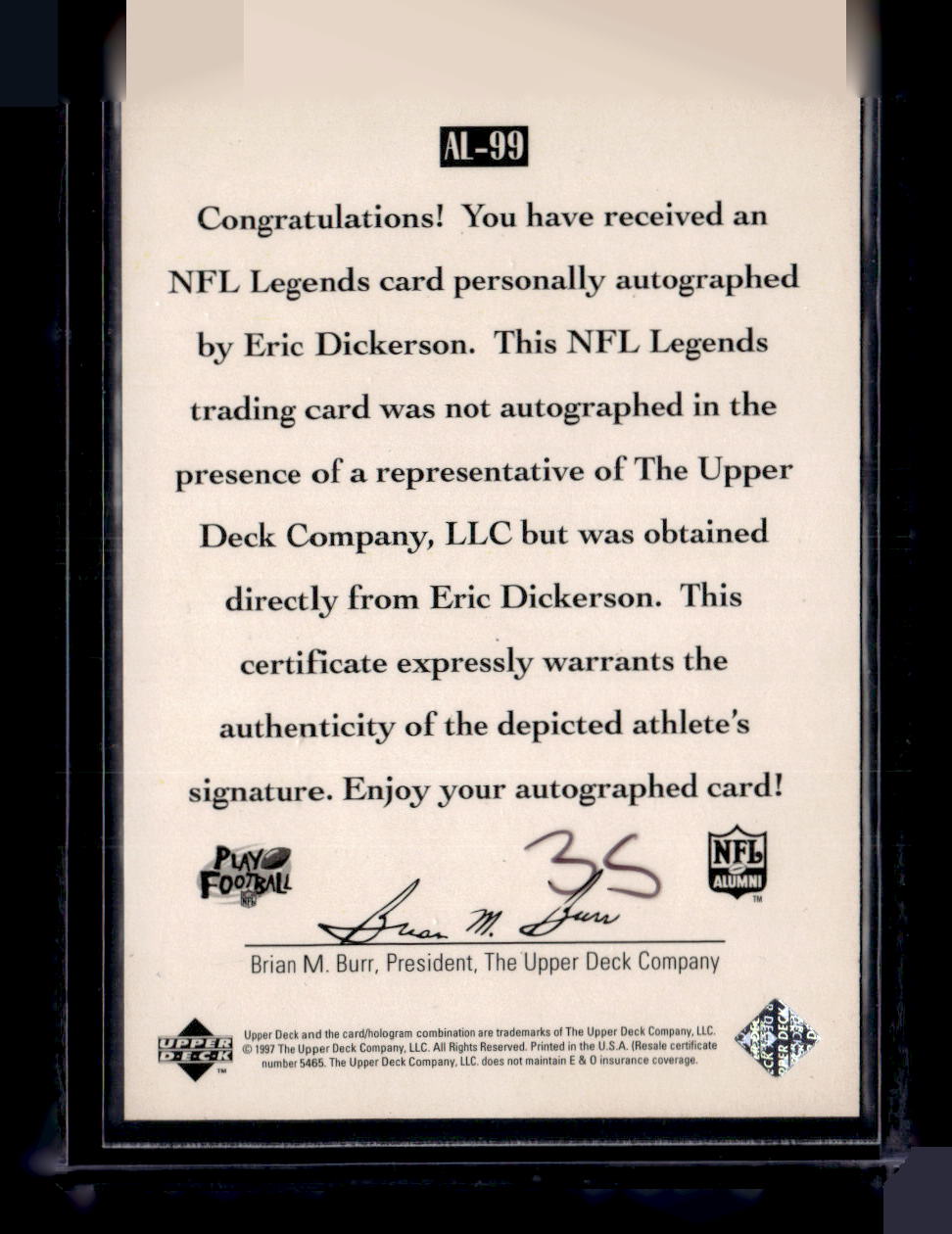 1997 Upper Deck Legends #AL-99 Eric Dickerson Autographs