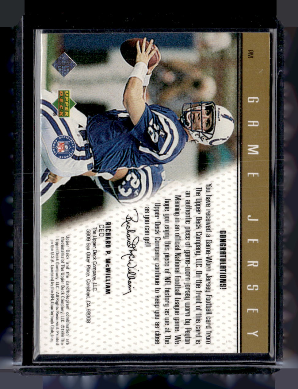 1999 Upper Deck #PM-P Peyton Manning Game Jersey Patches