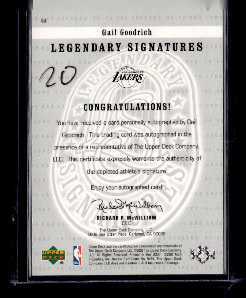 1999-00 Upper Deck Legends #GA Gail Goodrich Legendary Signatures