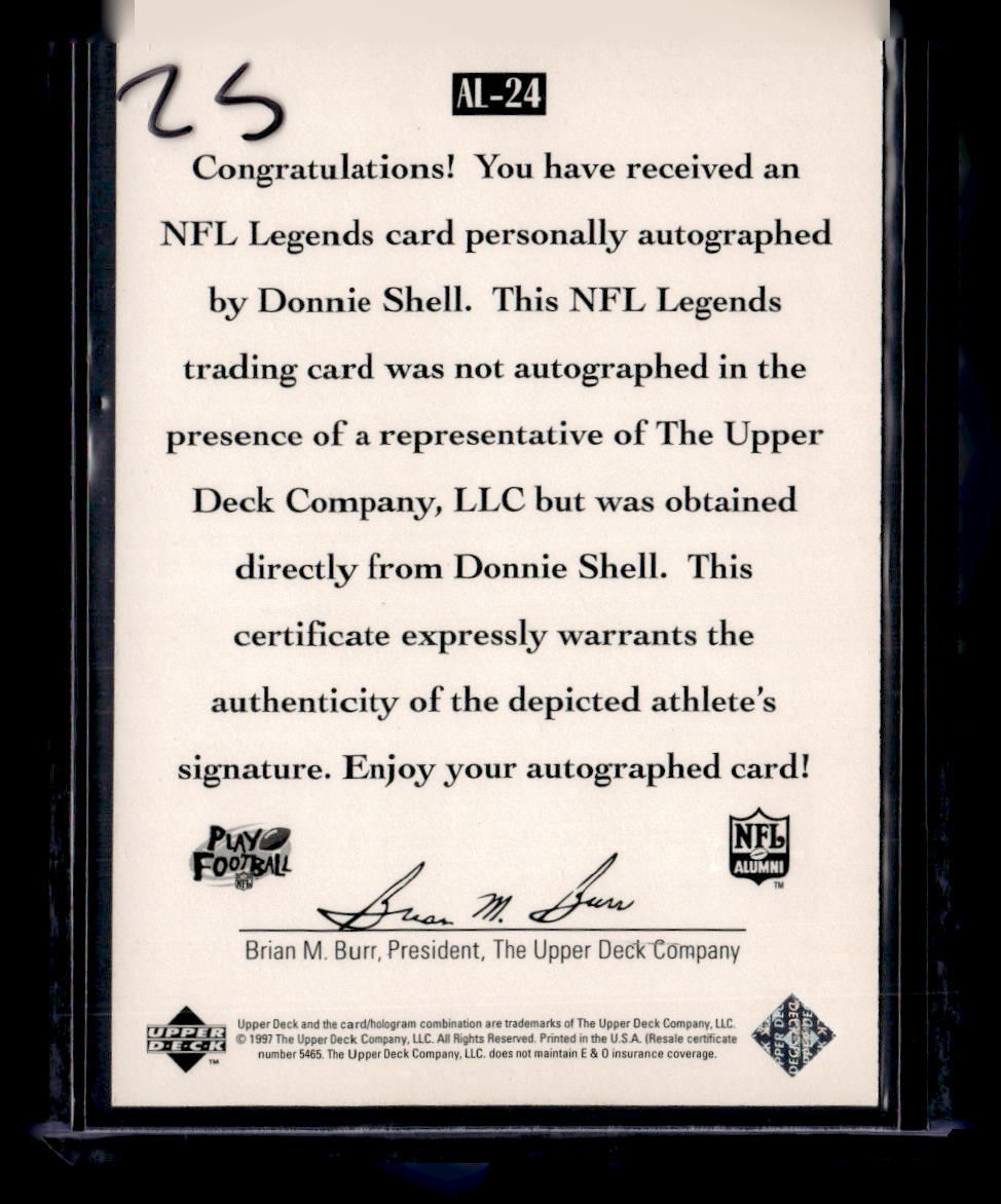 1997 Upper Deck Legends #AL-24 Donnie Shell Autographs