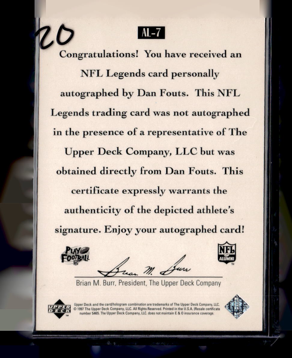 1997 Upper Deck Legends #AL-7 Dan Fouts Autographs