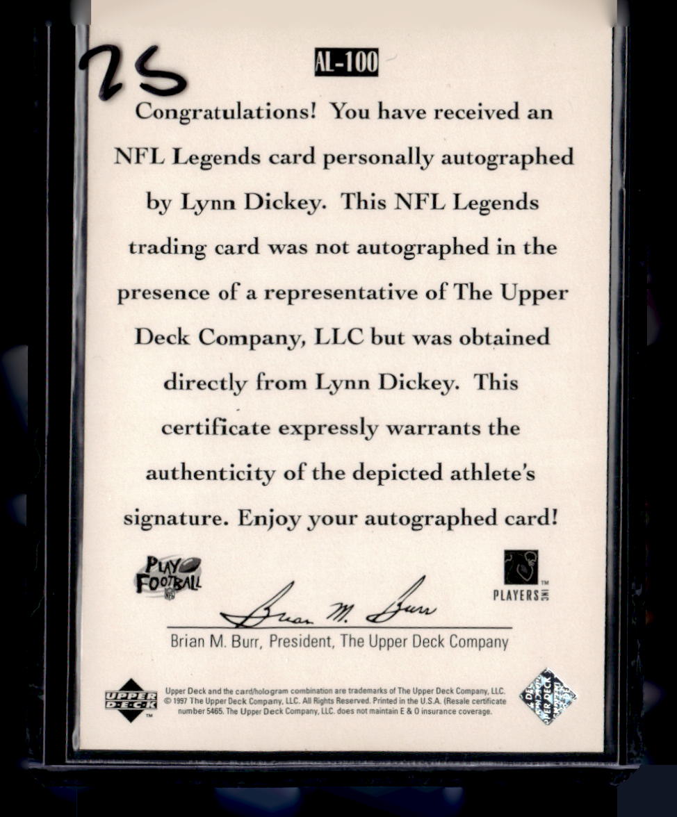1997 Upper Deck Legends #AL-100 Lynn Dickey Autographs