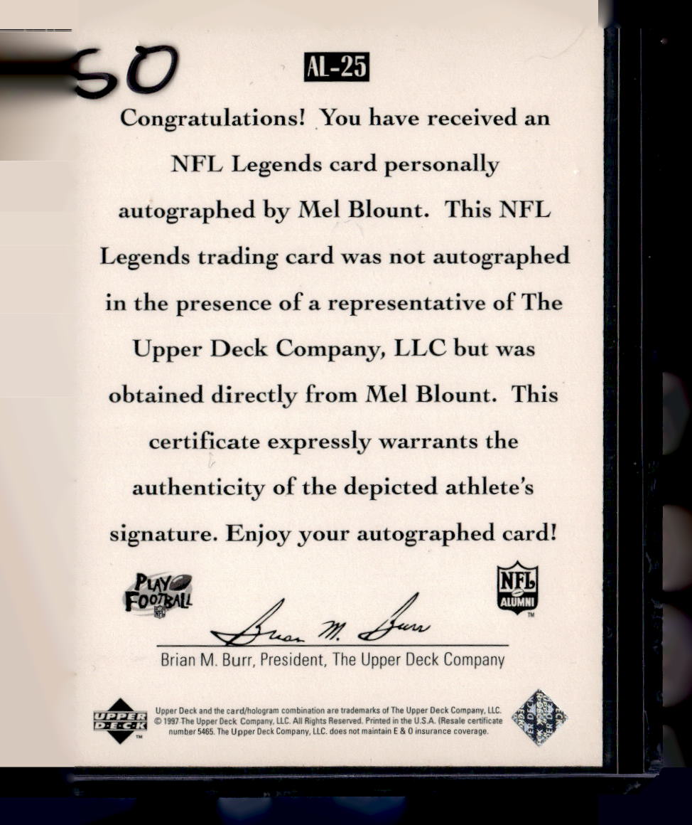 1997 Upper Deck Legends #AL-25 Mel Blount Autographs