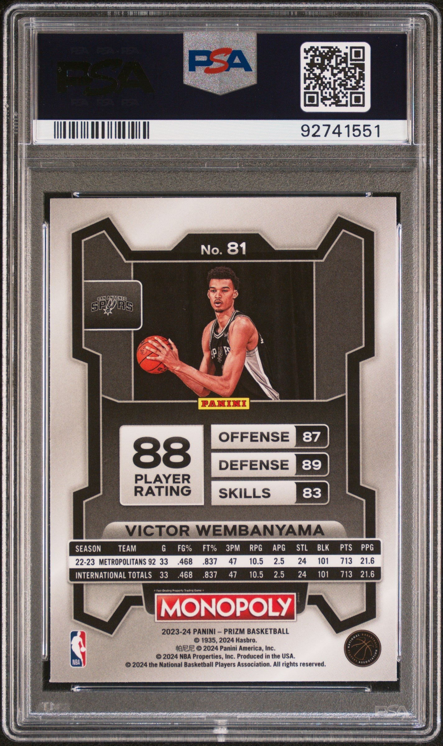 2023 Panini Prizm Monopoly #81 Victor Wembanyama PSA 10 92741551