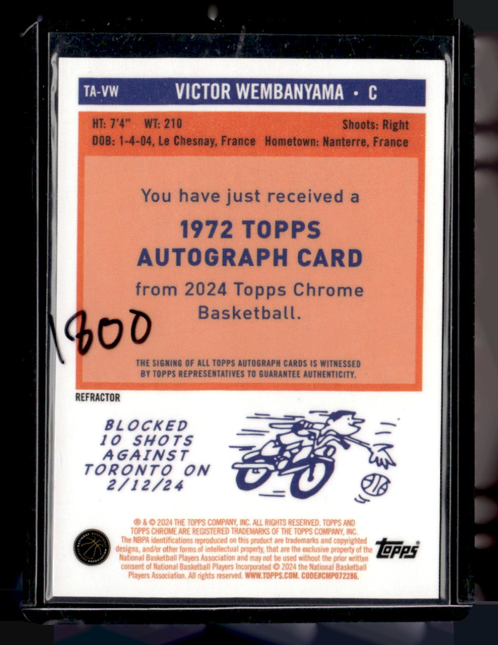 2023-24 Topps Chrome #TA-VW Victor Wembanyama 1972 Topps Autographs Refractors