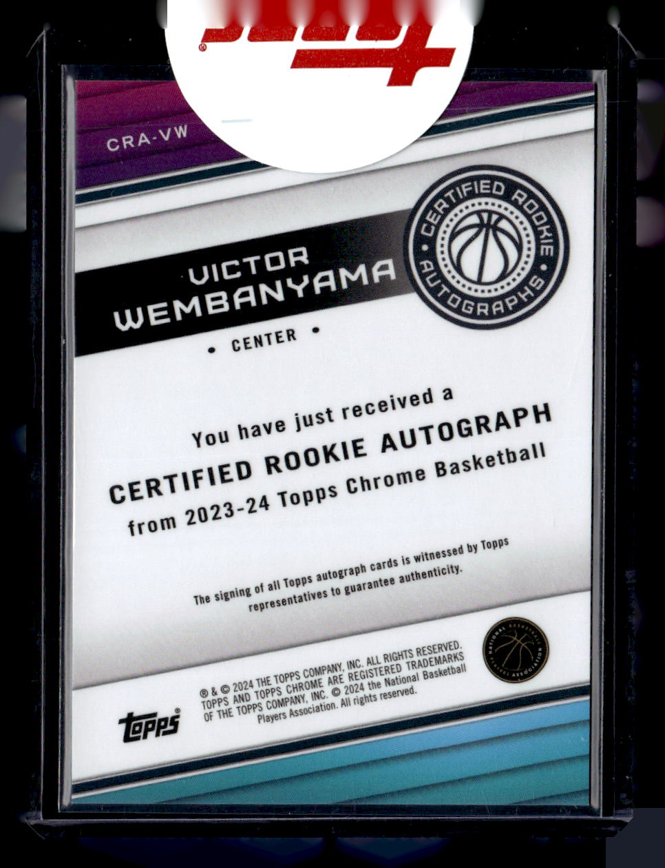2023-24 Topps Chrome #CRA-VW Victor Wembanyama Certified Rookie Autographs