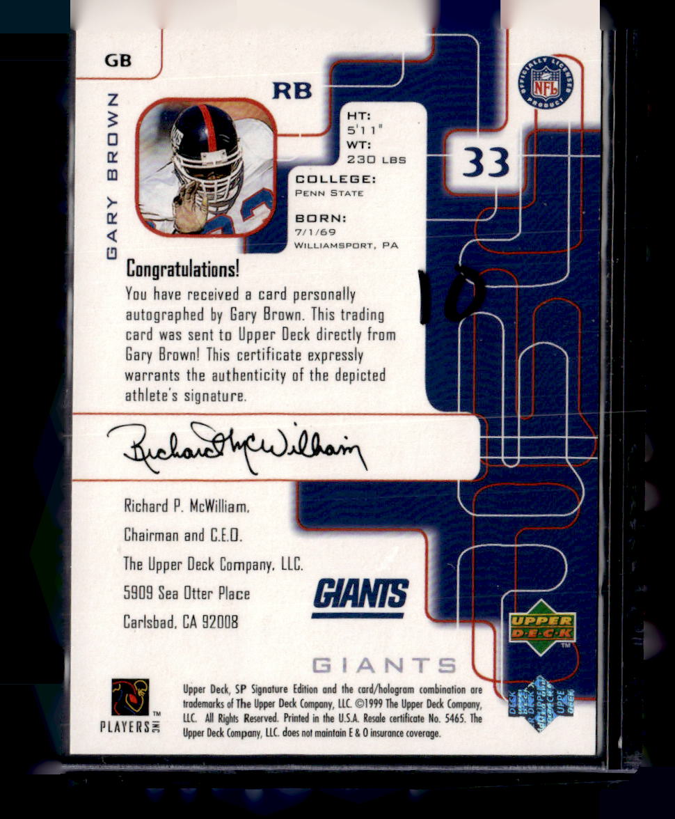 1999 SP Signature #GB Gary Brown Autographs