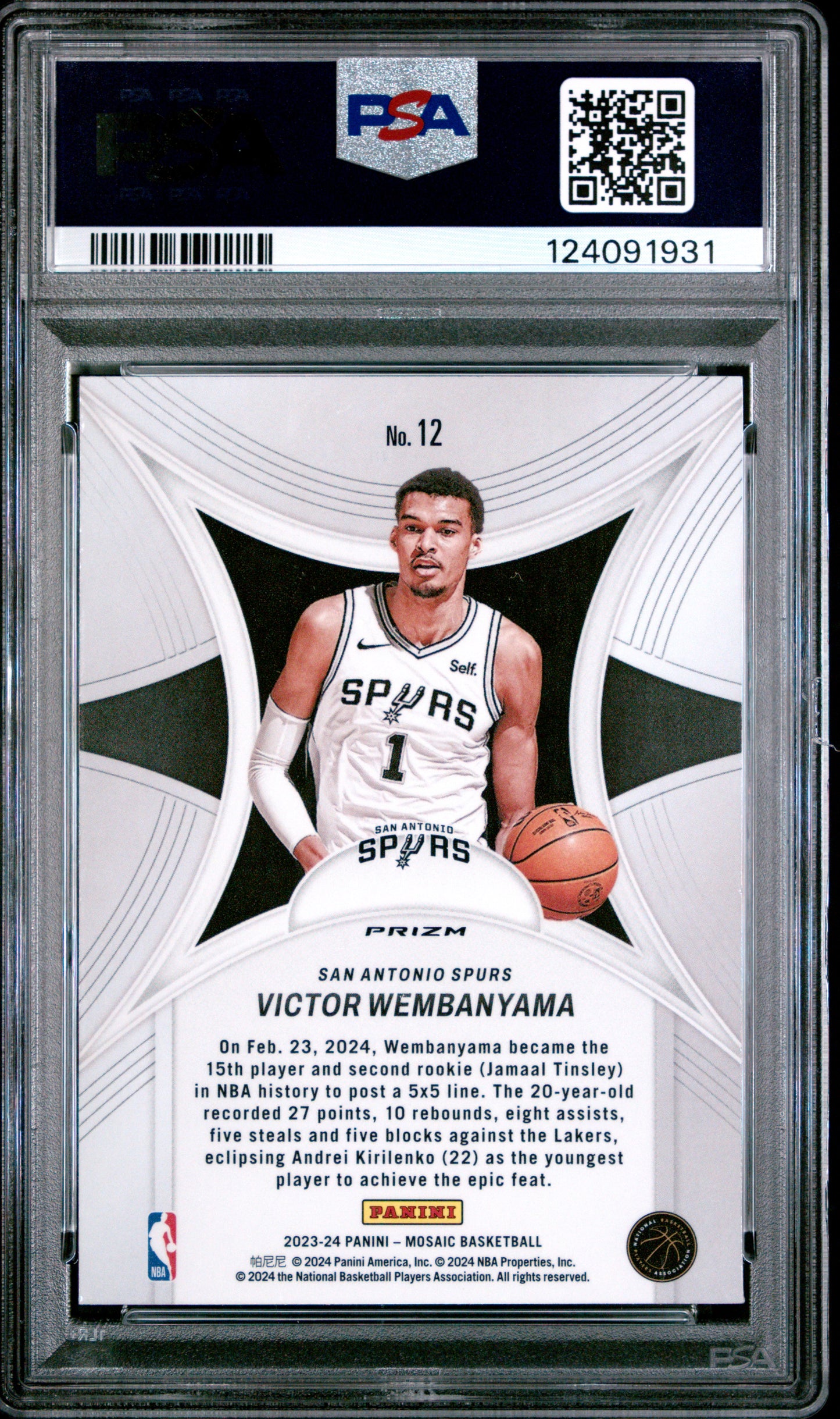 2023 Panini Mosaic #12 Victor Wembanyama Epic Performers-Mosaic PSA 10 124091931