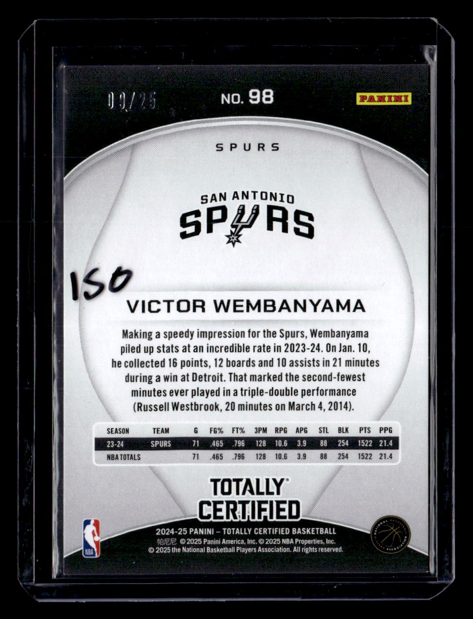 2024-25 Panini Totally Certified #98 Victor Wembanyama Mirror White #/25
