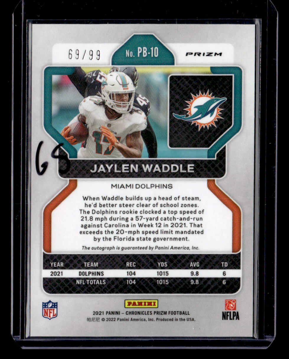 2021 Panini Chronicles #PB-10 Jaylen Waddle Prizm Black Signatures Red #/99