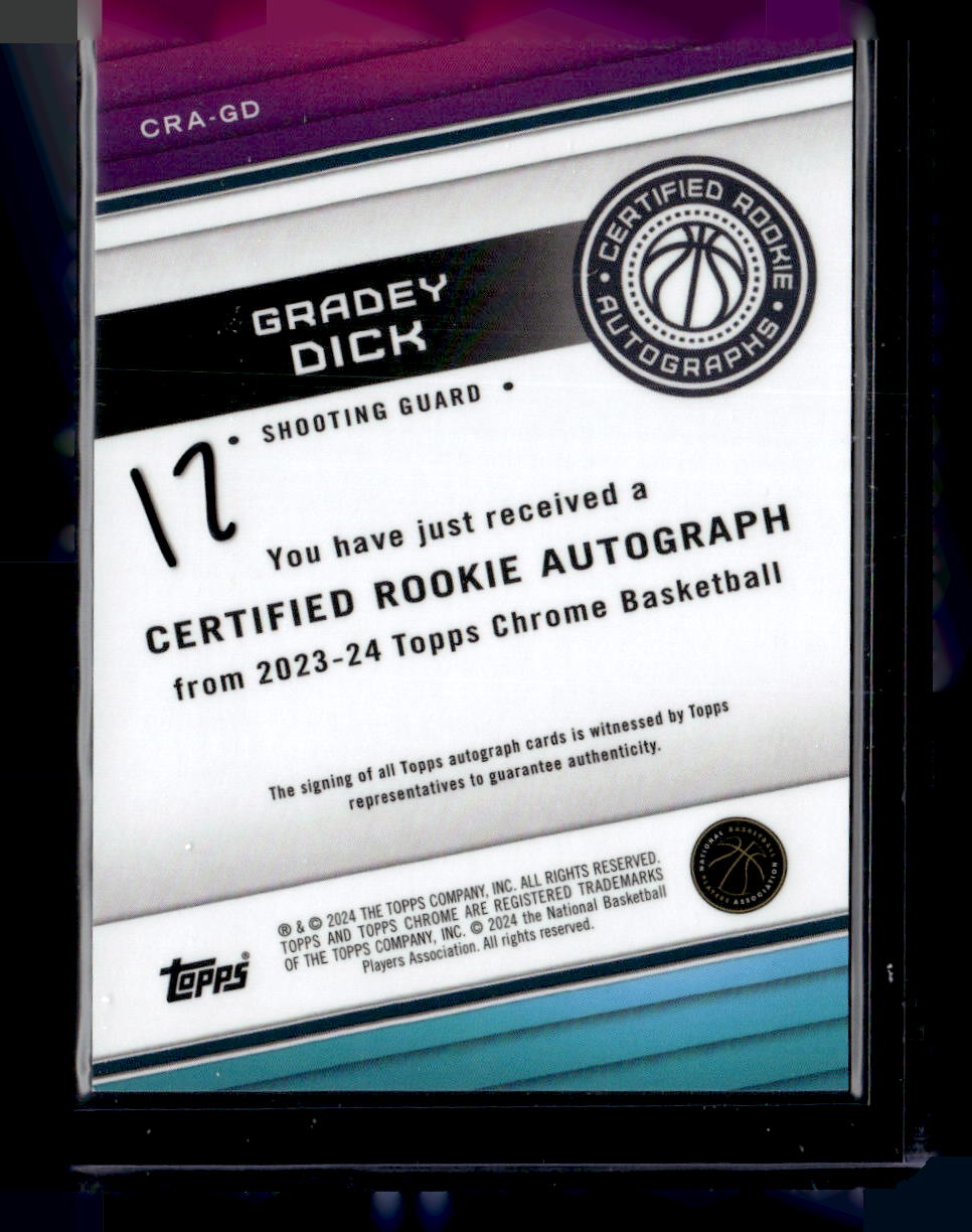 2023-24 Topps Chrome #CRA-GD Gradey Dick Certified Rookie Autographs