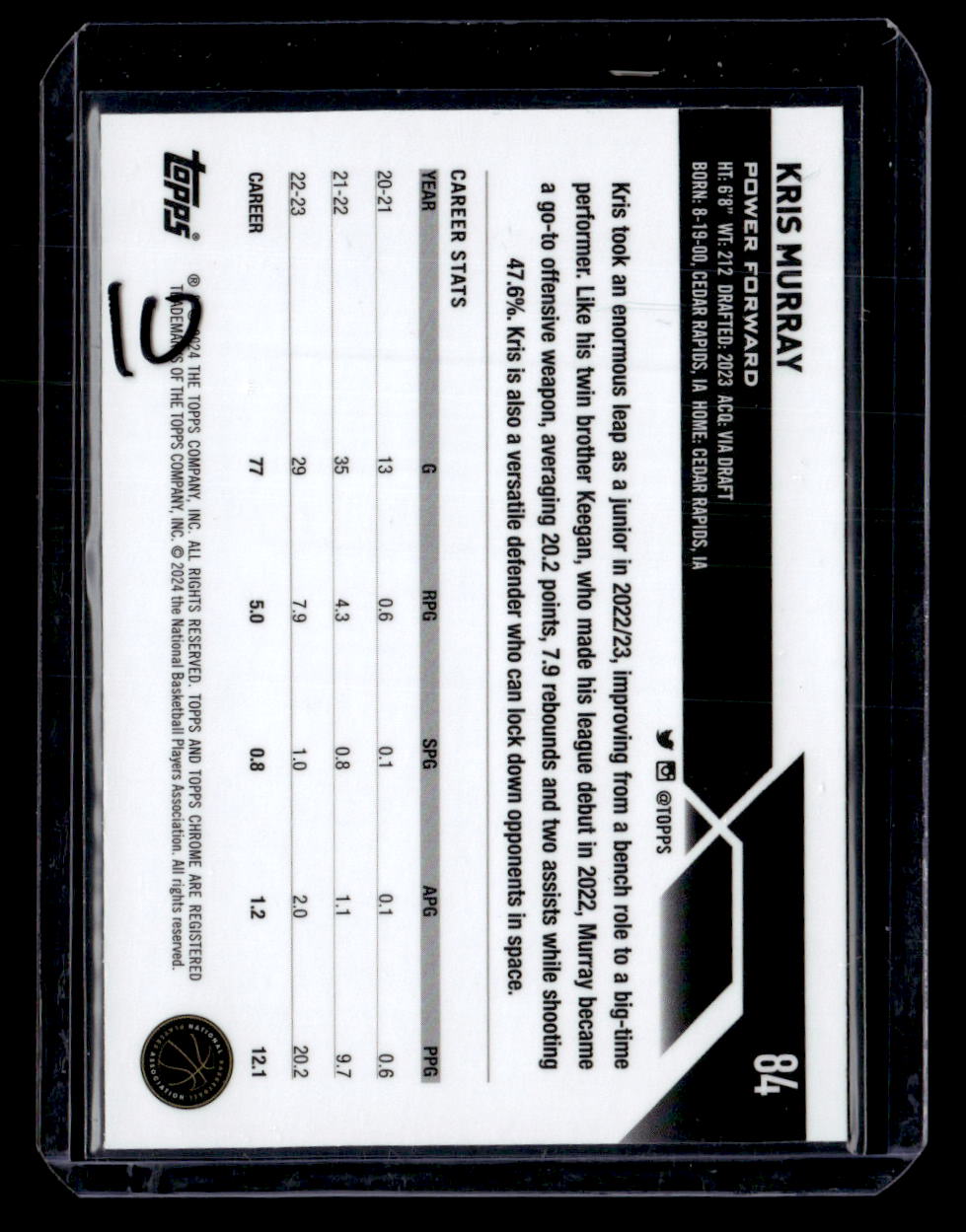 2023-24 Topps Chrome #84 Kris Murray Gold Geometric #/50