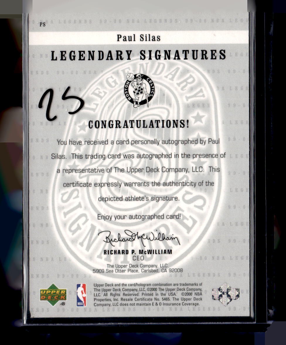 1999-00 Upper Deck Legends #PS Paul Silas Legendary Signatures