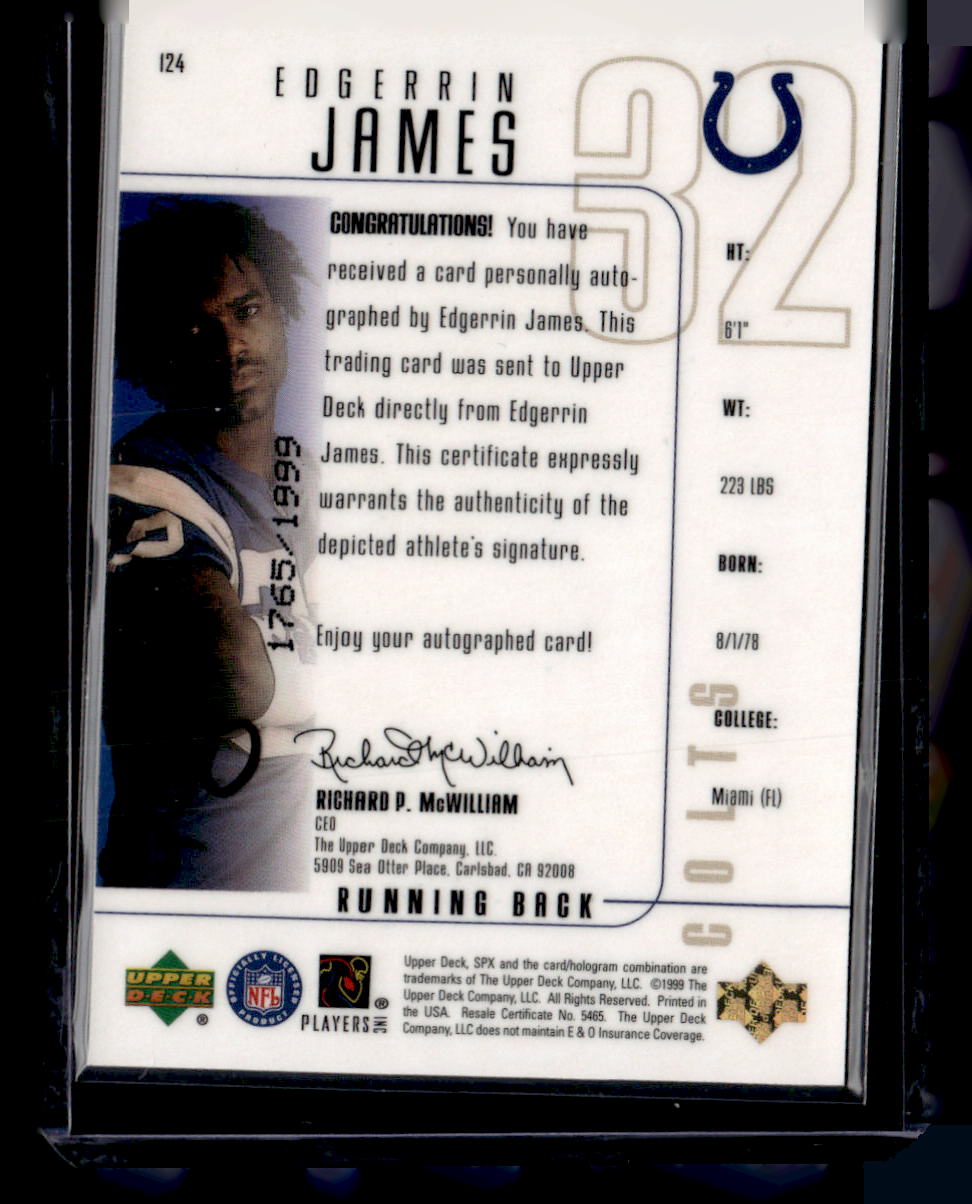 1999 SPx #124 Edgerrin James #/1999