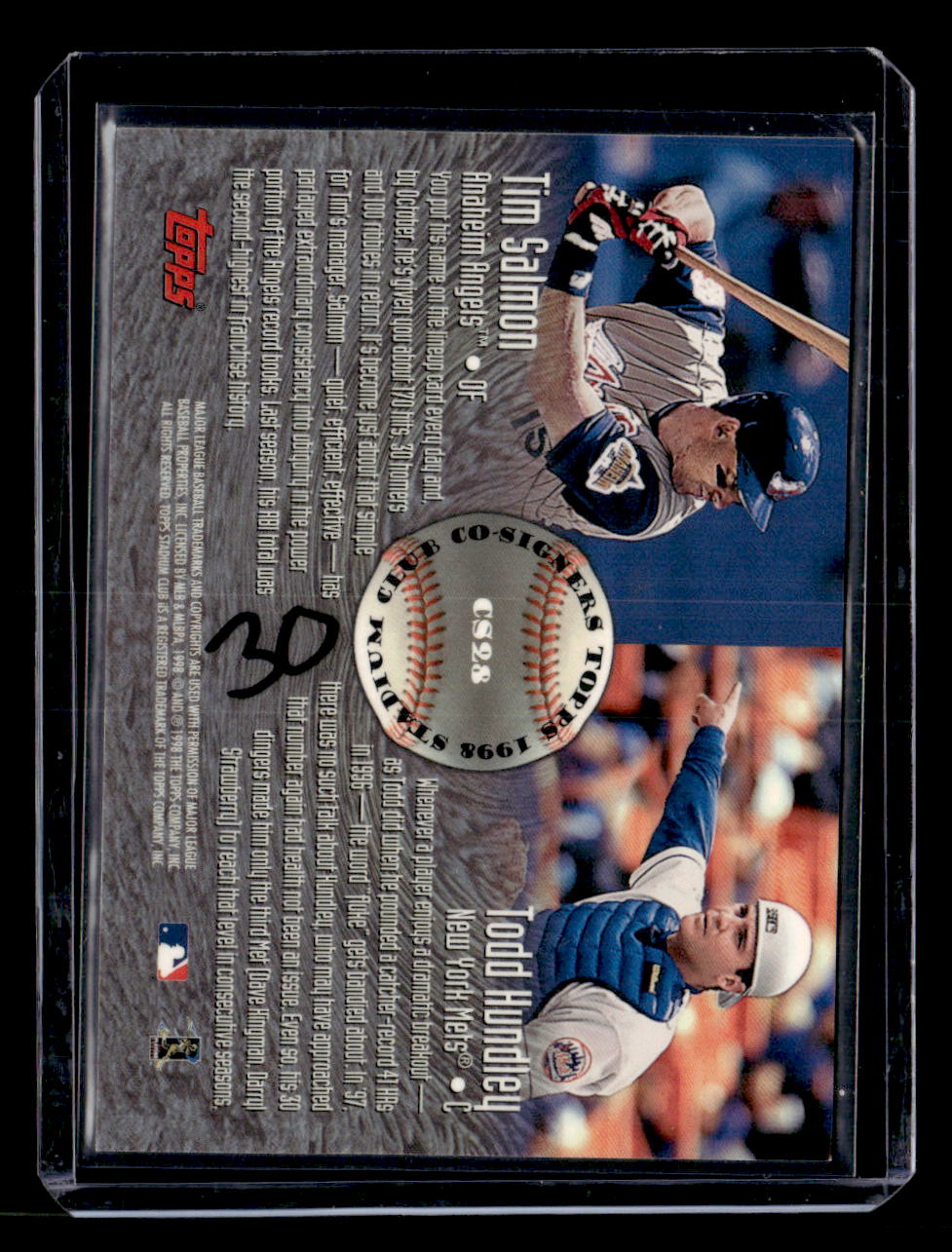 1998 Stadium Club #CS28 Todd Hundley / Tim Salmon AU Co-Signers