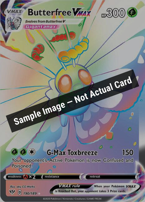 Pokemon,SWSH03: Darkness Ablaze,Butterfree VMAX (Secret) - 190/189,Holofoil,Near Mint — Sample Image, Not Actual Card