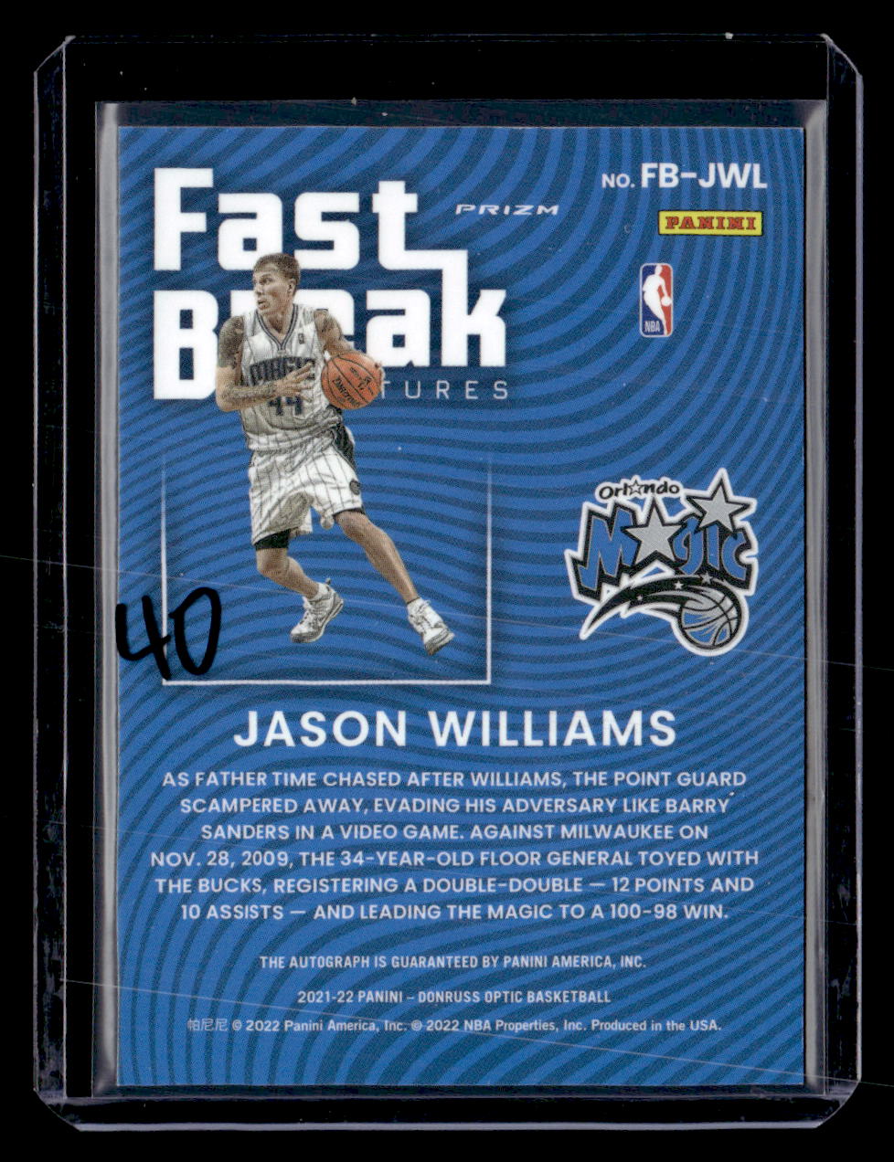2021-22 Donruss Optic #FB-JWL Jason Williams Fast Break Signatures
