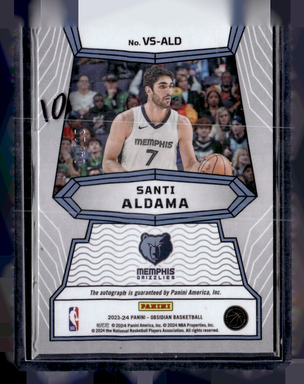 2023-24 Panini Obsidian #VS-ALD Santi Aldama Volcanic Signatures Etch Green #/25