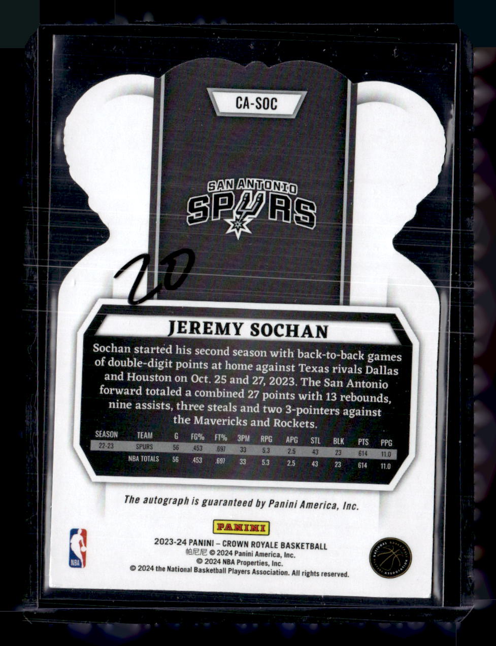 2023-24 Panini Crown Royale #CA-SOC Jeremy Sochan Crown Autographs Gold #/10