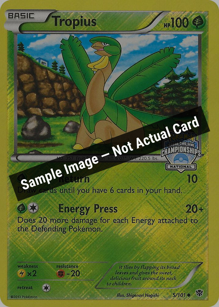 Pokemon,League & Championship Cards,Tropius - 5/101 (National Championships) - 005/101,Reverse Holofoil,Moderately Played — Sample Image, Not Actual Card
