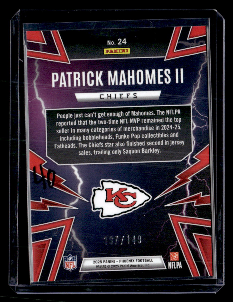 2025 Panini Phoenix #24 Patrick Mahomes II Thunderbirds Yellow Prizm #/149