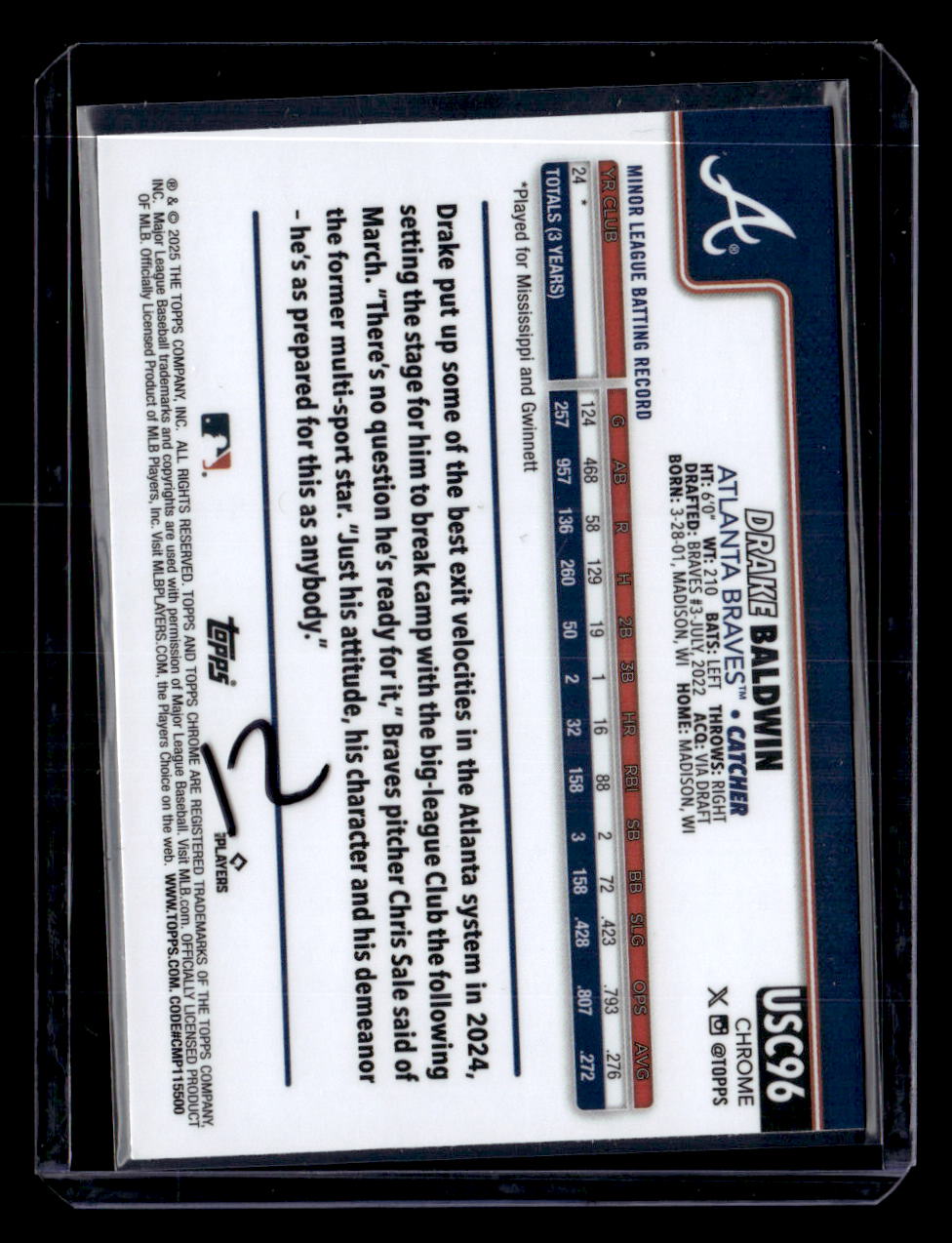 2025 Topps Chrome Update Sapphire Edition #USC96 Drake Baldwin
