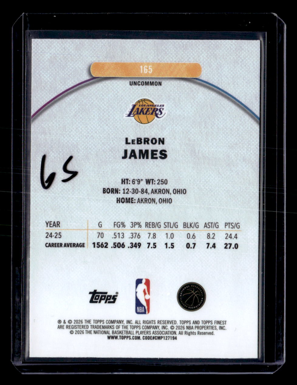 2025-26 Finest #165 LeBron James Purple Refractor #/200