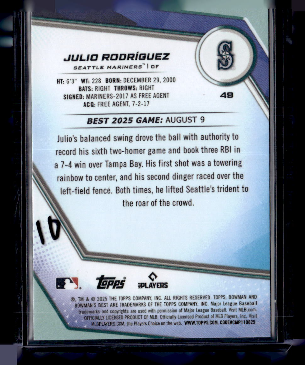 2025 Bowman’s Best #49 Julio Rodríguez Purple Refractor #/250