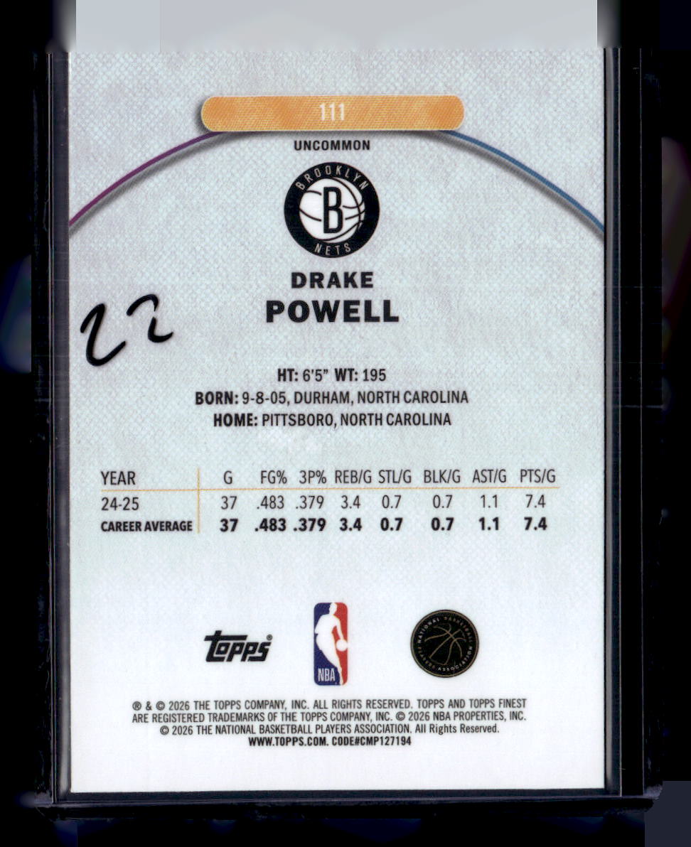 2025-26 Finest #111 Drake Powell Oil Spill Refractor