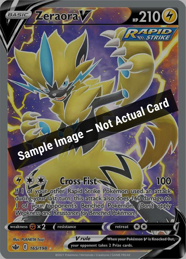 Pokemon,SWSH06: Chilling Reign,Zeraora V (Full Art) - 165/198,Holofoil,Near Mint — Sample Image, Not Actual Card