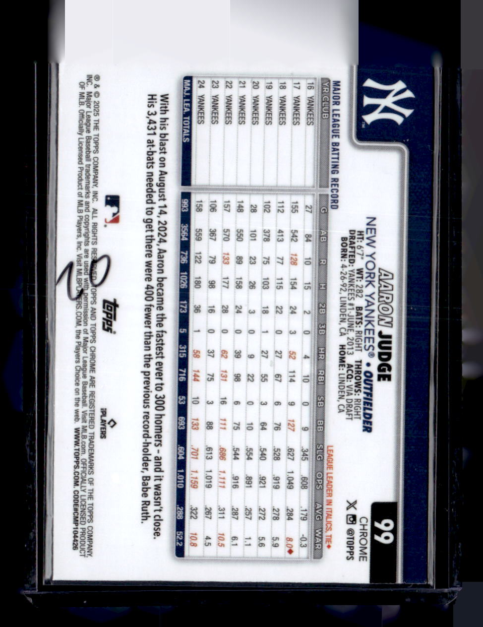 2025 Topps Chrome #99 Aaron Judge X-Fractors