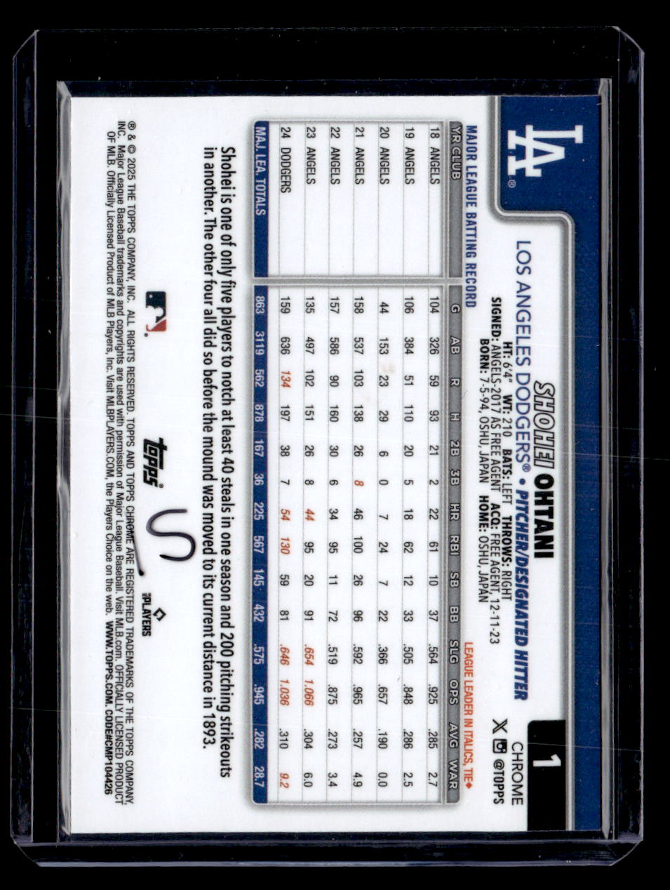 2025 Topps Chrome #1 Shohei Ohtani