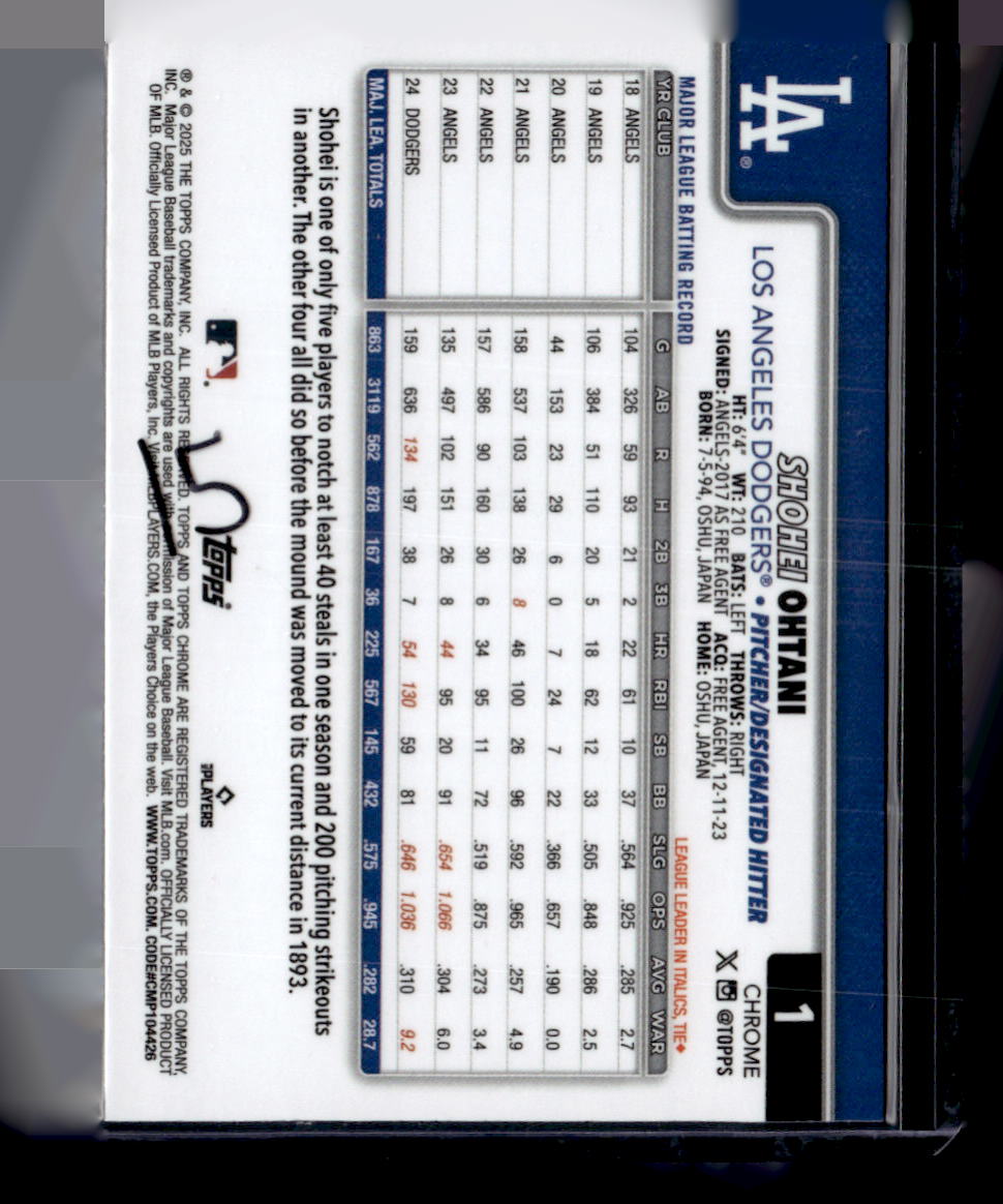 2025 Topps Chrome #1 Shohei Ohtani