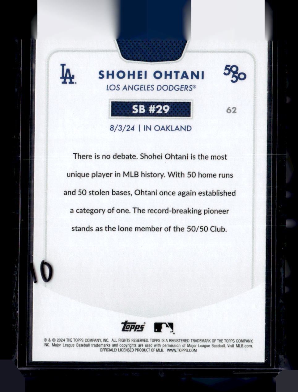 2024 Topps 50/50: Shohei Ohtani #62 Shohei Ohtani