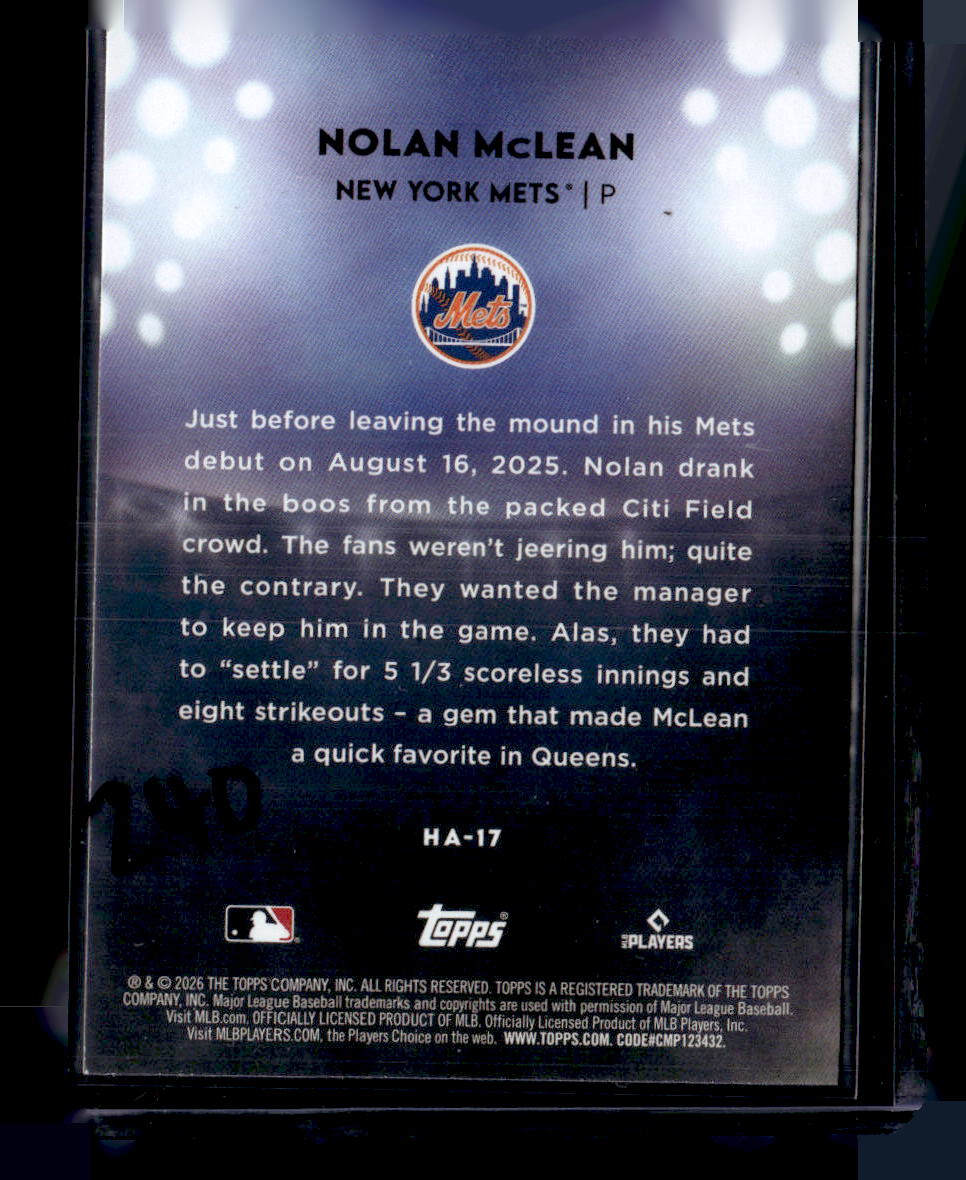 2026 Topps #HA-17 Nolan McLean Home Field Advantage