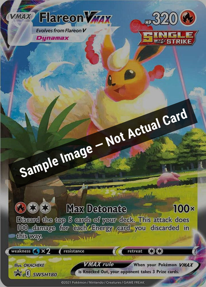 Pokemon,SWSH: Sword & Shield Promo Cards,Flareon VMAX - SWSH180,Holofoil,Lightly Played — Sample Image, Not Actual Card