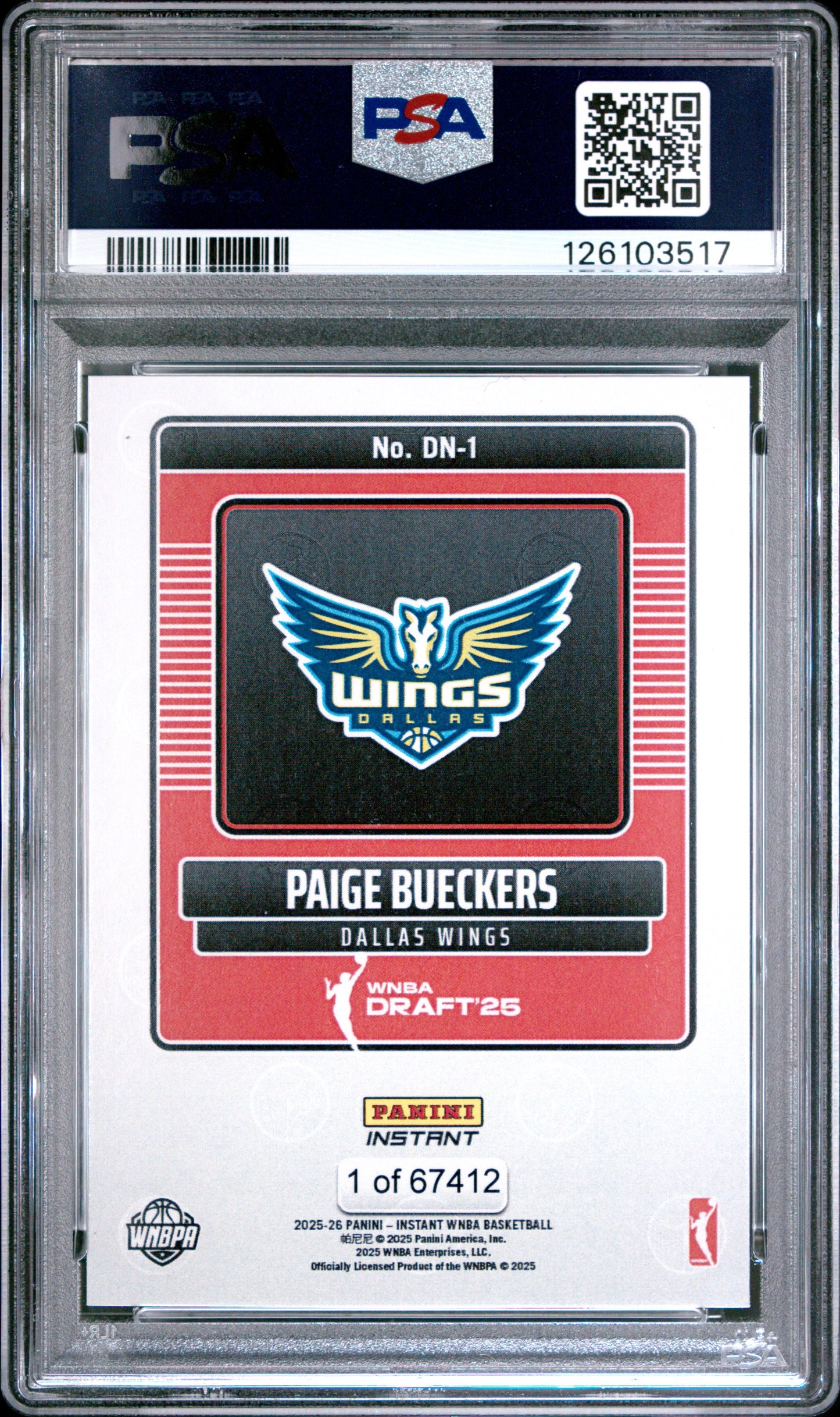 2025 Panini Instant Wnba Draft Night #DN1 Paige Bueckers PSA 10 126103517