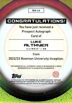2022-23 Bowman University Inception #BIA-LA Luke Altmyer Base Autographs