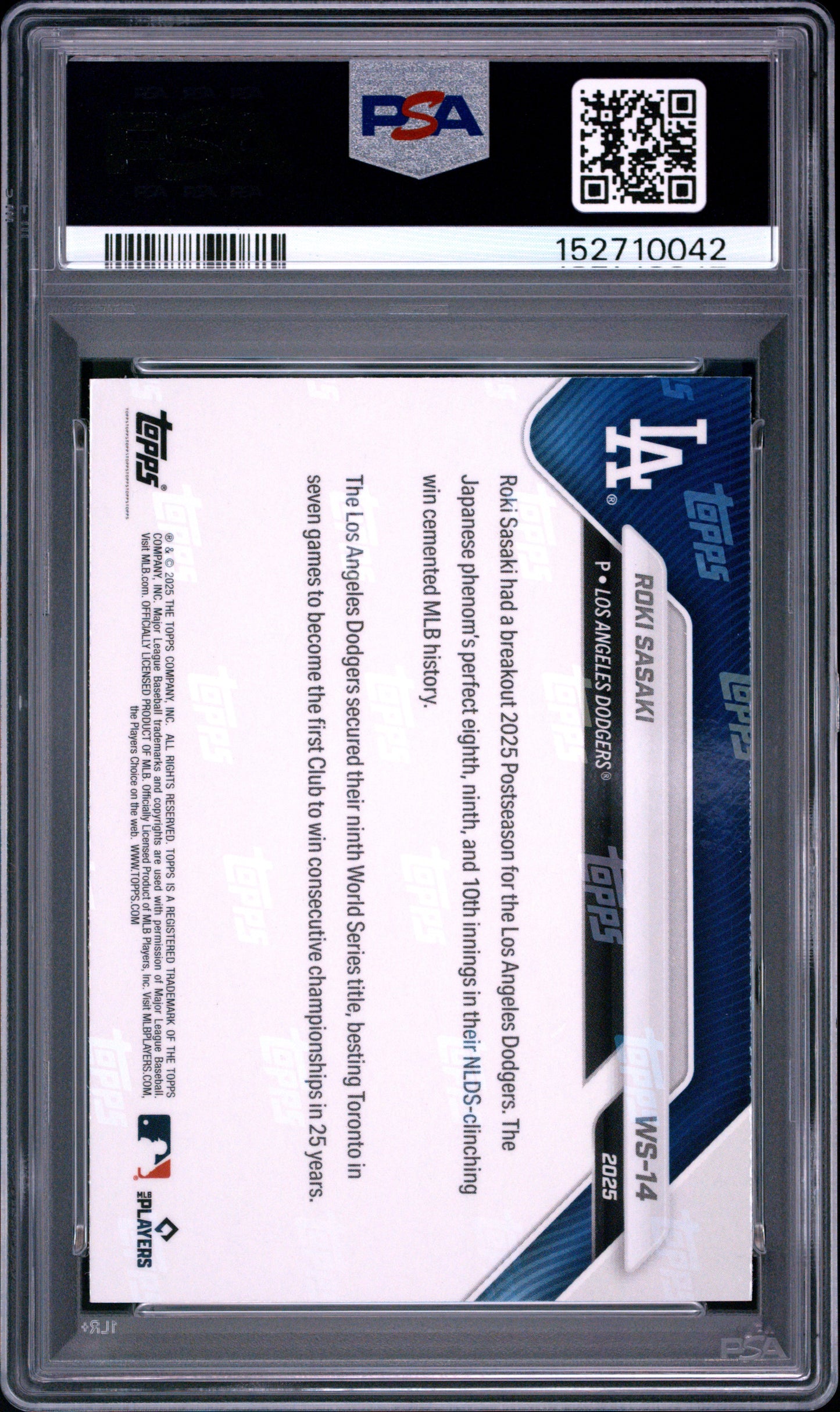 2025 Topps Now World Series Champions #14 Roki Sasaki PSA 10 152710042