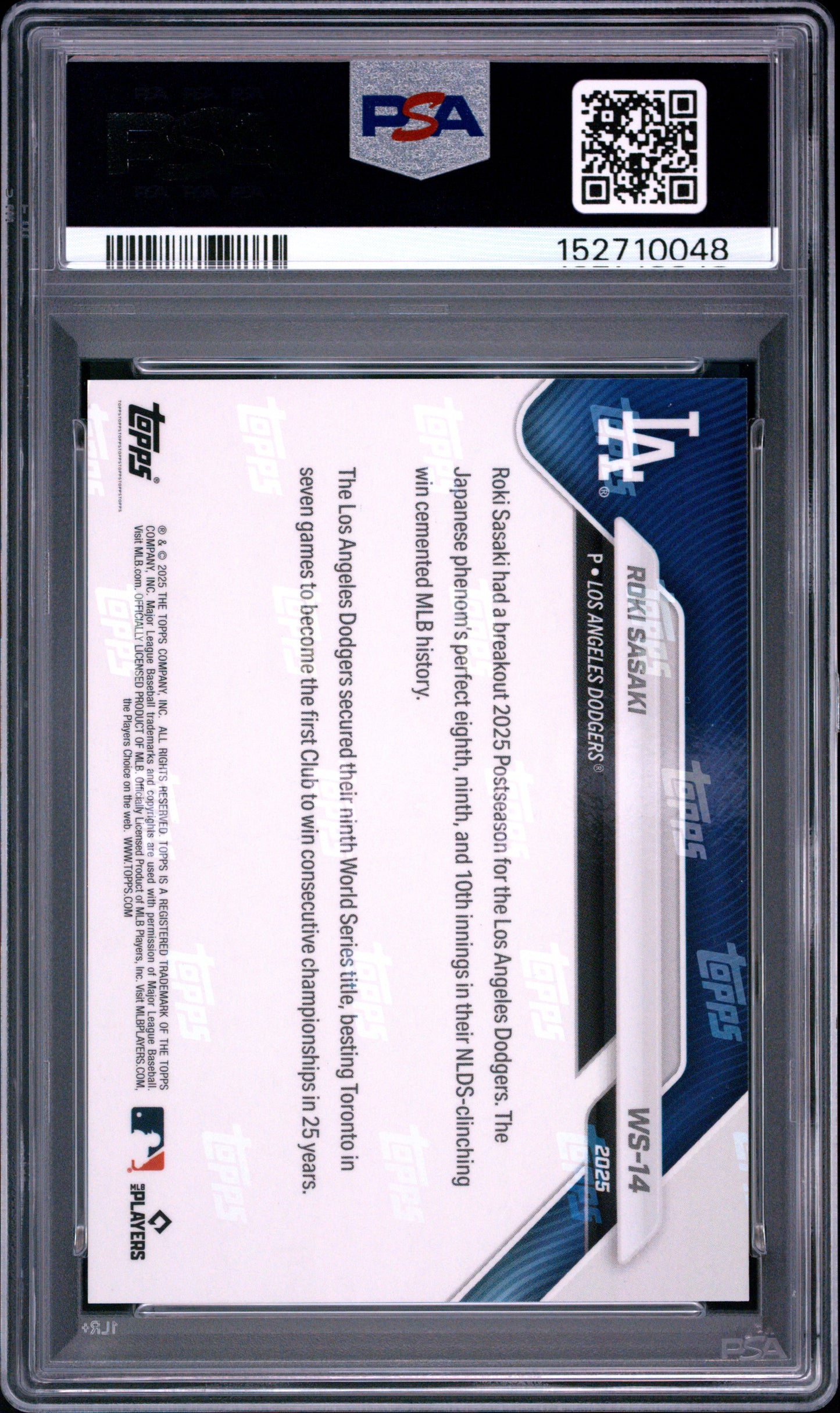 2025 Topps Now World Series Champions #14 Roki Sasaki PSA 10 152710048