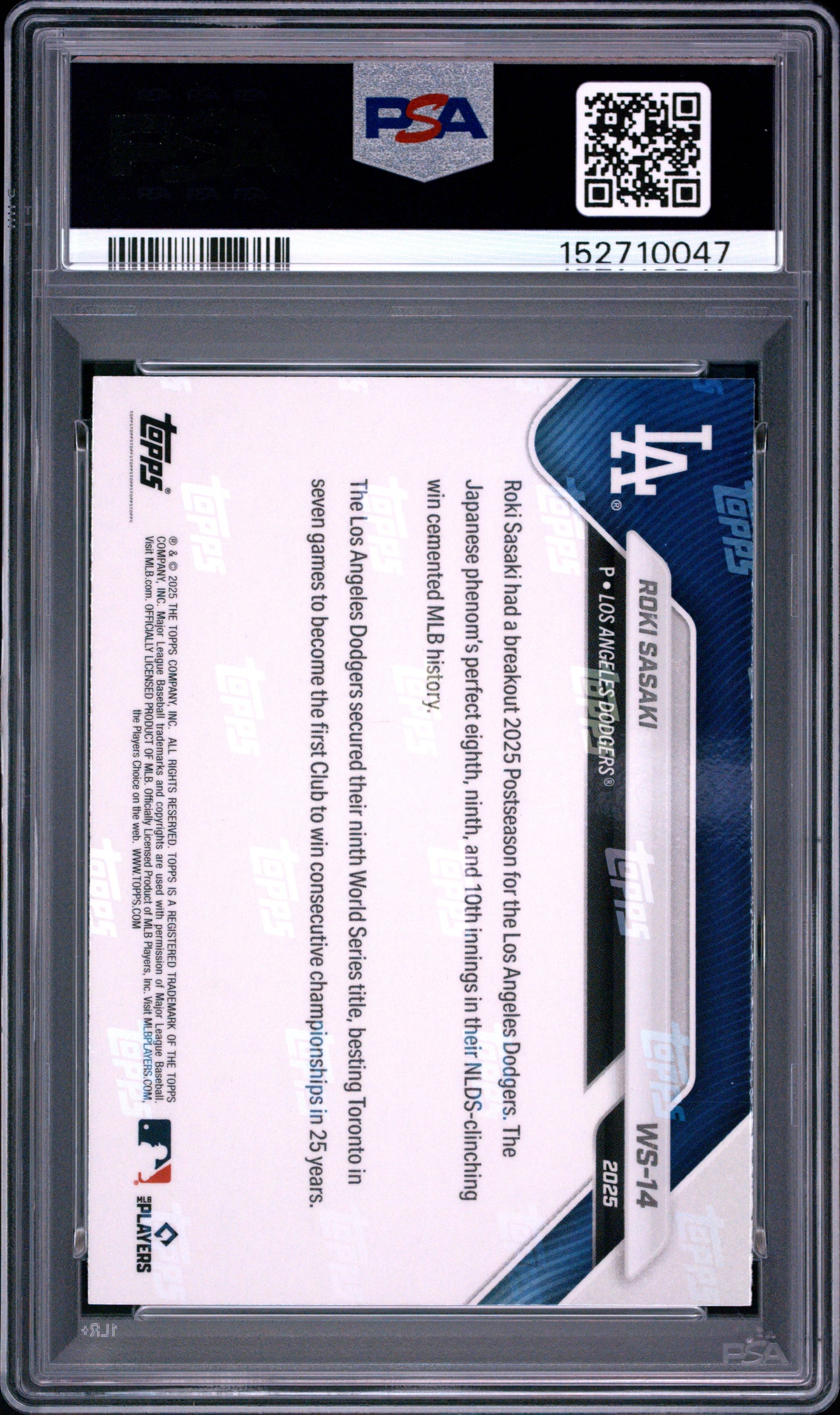 2025 Topps Now World Series Champions #14 Roki Sasaki PSA 10 152710047