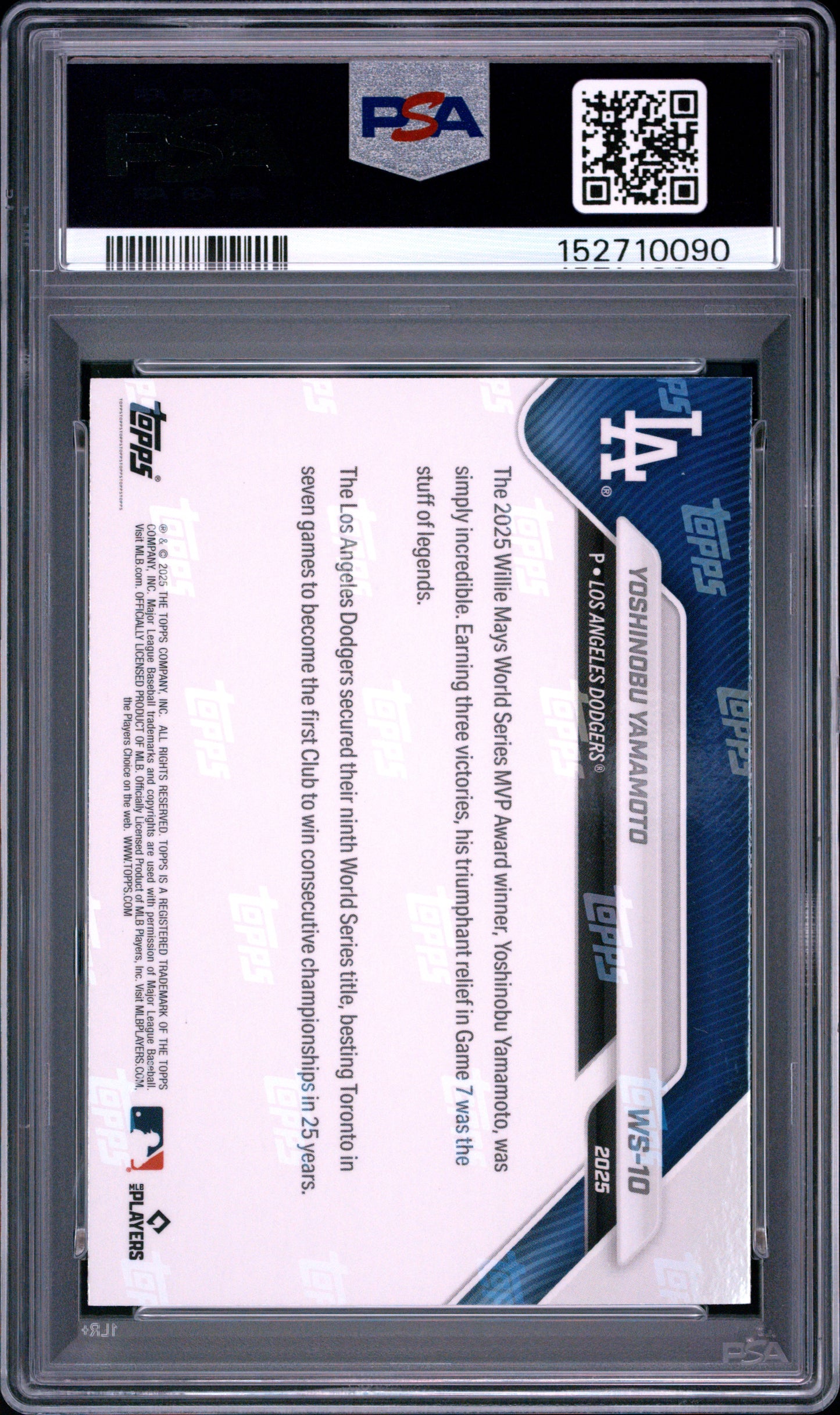 2025 Topps Now World Series Champions #10 Yoshinobu Yamamoto PSA 10