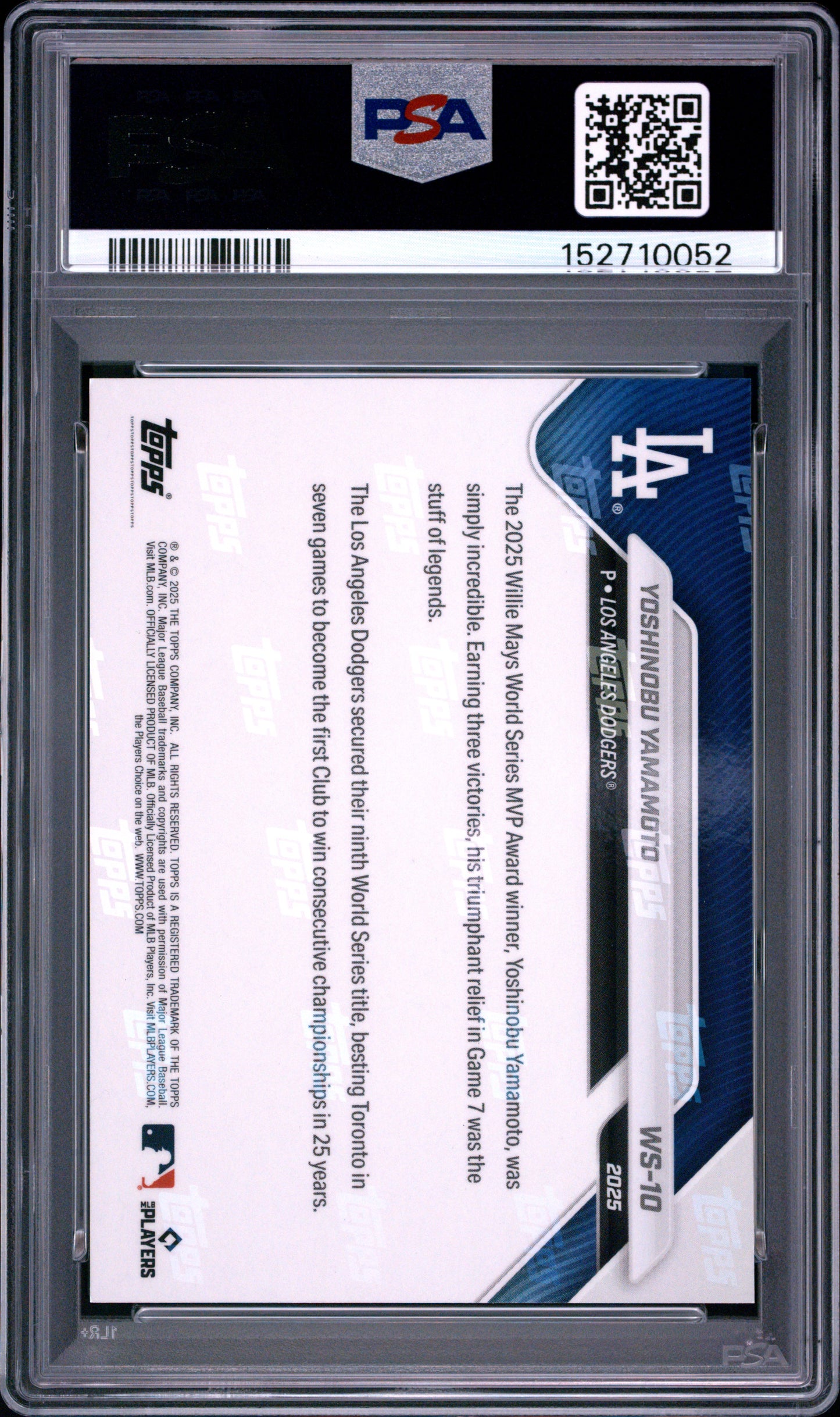 2025 Topps Now World Series Champions #10 Yoshinobu Yamamoto PSA 10
